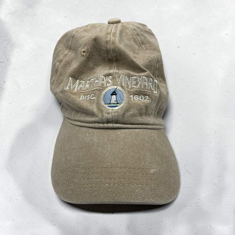 Vintage Hat Triangle Martha's Vineyard Tan Cotton Lighthouse Embroidered Cap